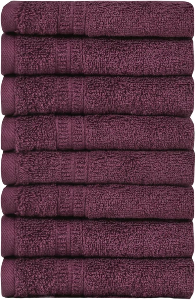 HOMELOVER 8 Pack Washcloths - 100% Organic Cotton, 500 GSM, Hotel & Spa Quality, Soft, Quick Dry, Highly Absorbent Towels for Face & Hand Wash, Shower, Gym & Bathroom Essentials (Plum Purple)