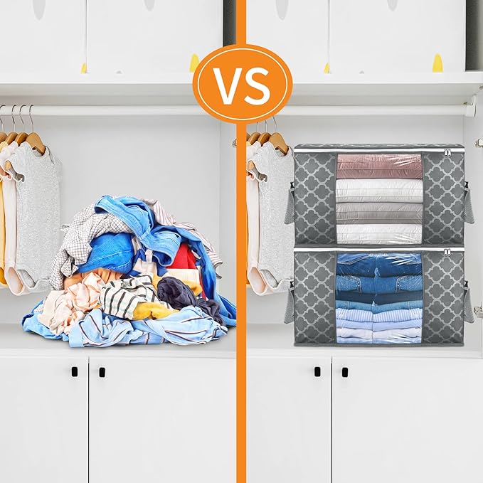 Clothes Storage Bags, Storage Organizer with Durable Handles for Closet Organization, Comforter, Blankets, Bedding and Toys 90 L Large - 2 Pack