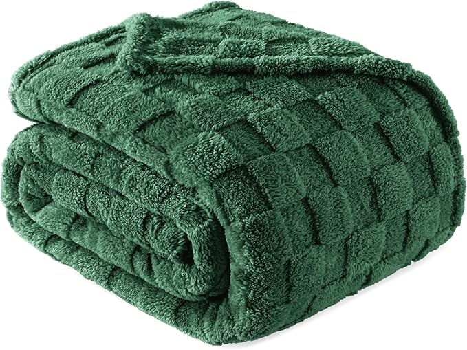 Exclusivo Mezcla Twin Size Flannel Fleece Blanket, Super Soft and Warm Lightweight Checkered Pattern Blankets for All Seasons, 60x80 Inches, Forest Green