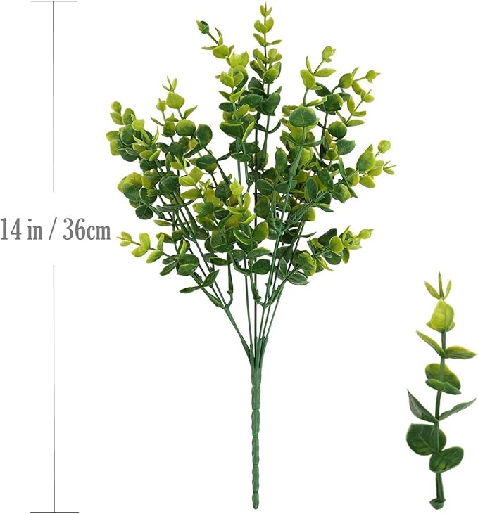 CATTREE Artificial Shrubs Bushes, Plastic Eucalyptus Leaves Fake Green Plants Wedding Indoor Outdoor Home Garden Verandah Kitchen Office Table Centerpieces Arrangements Christmas Decoration 4 pcs