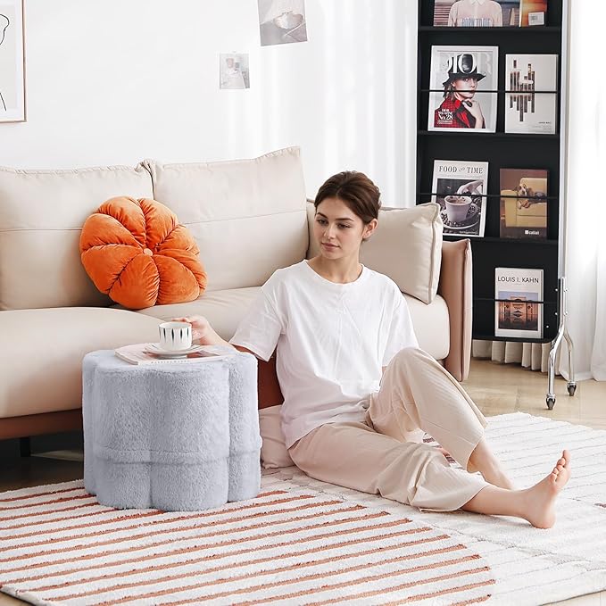 Tiita Floral Pouf Ottoman, Foot Stools Ottoman with Foam Chunk Filling, Puff Foot Rest for Couch, Living Room, Kids Room, Cream