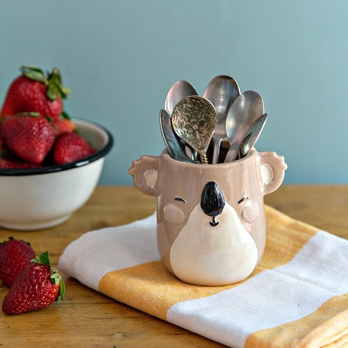 Koala Animal Ceramic Planter for Indoor and Outdoors, 3 x 3 x 4 in., Cute Hand Painted Designed in Argentina, Convenient Drain Hole