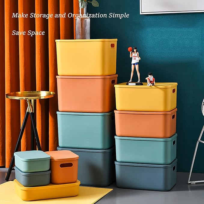 Plastic Storage Bins with Lid, Stackable Storage Containers for Organizing, Storage Baskets for Shelves Kitchen Bathroom Playroom Classroom Office (Small (8 PCS))