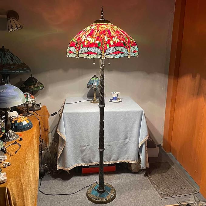 Bieye LB001 Tiffany Style Twisted Dragonfly Floor Lamp Base - Made of Metal - Decorated with Mosaic Stained Glass