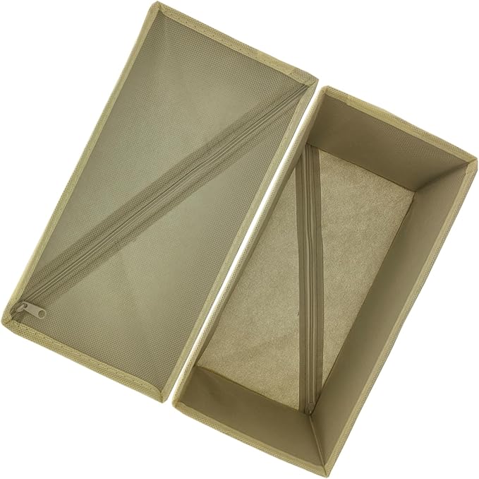 Socks Drawer Organizer Set of 3 Pack Khaki, Underwear Dividers, Closet Cabinet Dresser Wardrobe Storage Boxes for Panties Stockings Leggings