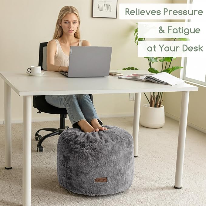 HIGOGOGO Pouf Stuffed Ottoman Round Modern Foam Filled Foot Rest Chair Decorative Poufs 20 x 15 Inches Fluffy Boho Comfy Stool for Living Room, Grey