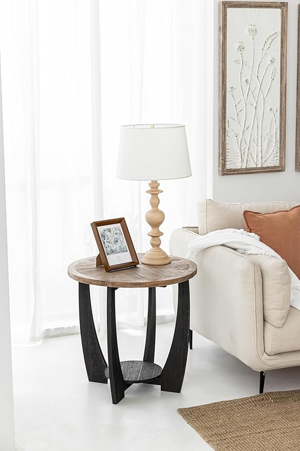 Rustic Farmhouse End Table -2P, French Country Accent Side Table for Family, Dinning or Living Room, Small Spaces, Modern, Round, Black End Table