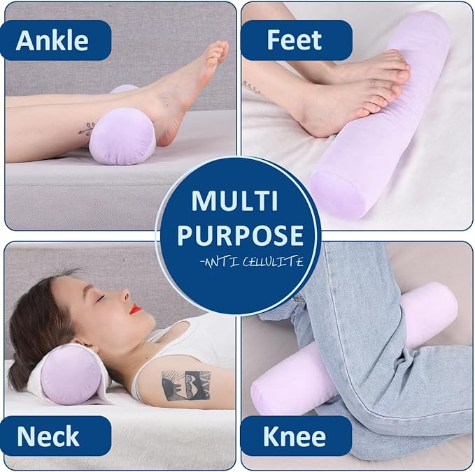 Health Cervical Neck Roll, Comfortable and Highly Resilient Bolster Pillows, Round Neck Pillows Support for Sleeping | Large Size Bolster Pillow for Bed, Legs, Back and Yoga (Purple 81)