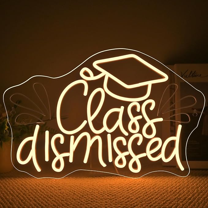 NOSUN Class Dismissed Neon Sign Class Neon Signs for Wall Decor, Warm White LED Signs for Classmates friends family, USB Neon Word Sign for Party Club Light Up Sign, The best gift for graduating friend