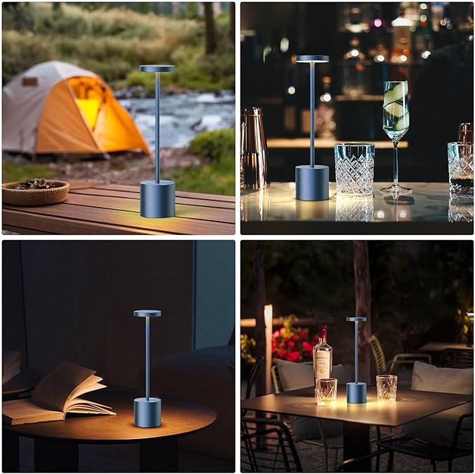 SAKRINGT Cordless Table Lamps Rechargeable,6000mAh Portable Battery Operated LED Table Light for Restaurant Outdoor 2 Pack Blue