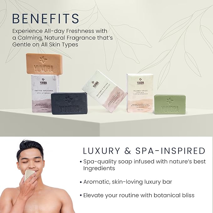 5 OZ Pack of 8 Pcs Men Natural Handmade Body Soaps Rugged Essence Long lasting Luxurious Scents with Natural Ingredients – Sulfate & Paraben Free, Vegan Multi Fragrance With Wooden Soap Dish