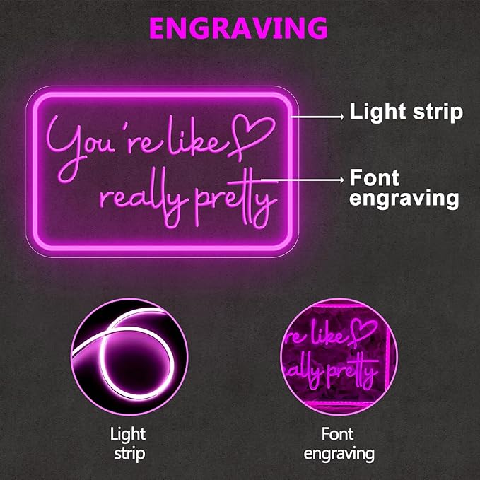 You're Like Really Pretty Neon Sign for Wall Decor, LED Neon Lights Party Decorations, USB Powered Switch Adjustable Brightness Neon Lights, for Powder Room, Bedroom, Clothing Store, Beauty Salon
