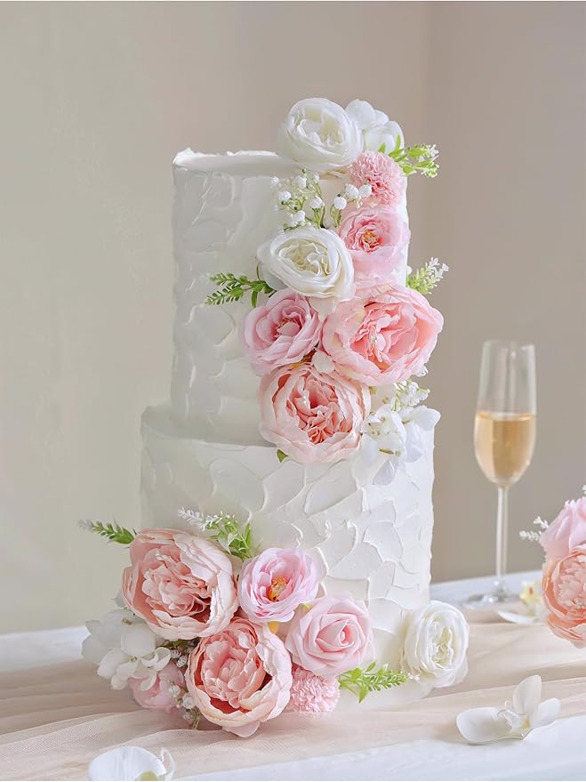 MISSPIN Artificial Flowers DIY Box Set Fake Roses Bouquet Bridal Wedding Flowers Colorful Centerpiece Table Decorations Boho Faux Floral with Stems Arrangements for Cake Home Party Indoor Outdoor