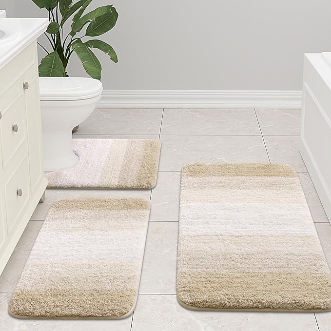 Arotive Microfiber Bathroom Rugs, Shaggy Soft and Absorbent Bath Rug, Non-Slip, Thick Plush Machine Washable Dry Bath Mats for Bathroom, Tub and Shower, 30x20, Light Beige