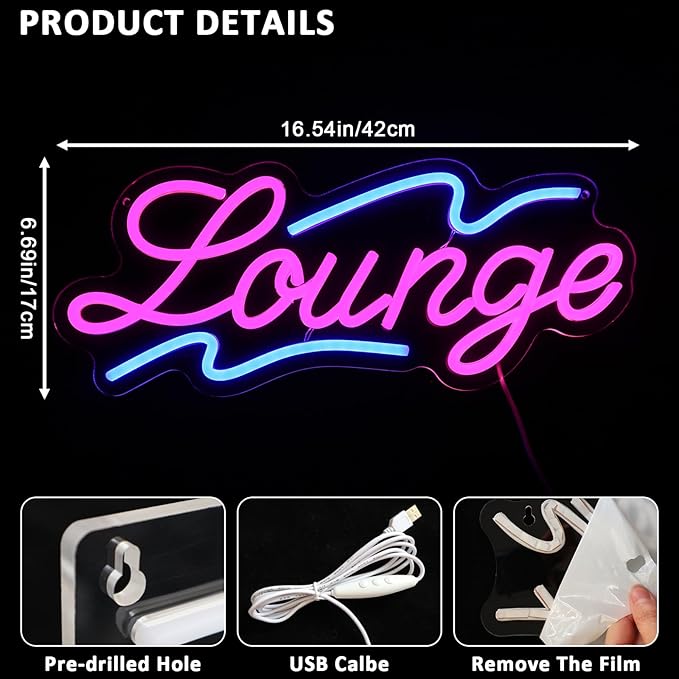 Lounge Neon Sign for Wall Decor, Rest Led Signs for Room, USB Dimmable Neon Lights for Lounge Room Bar Hotel Cafe Nightclub VIP Room Man Cave Home Bedroom Decoration