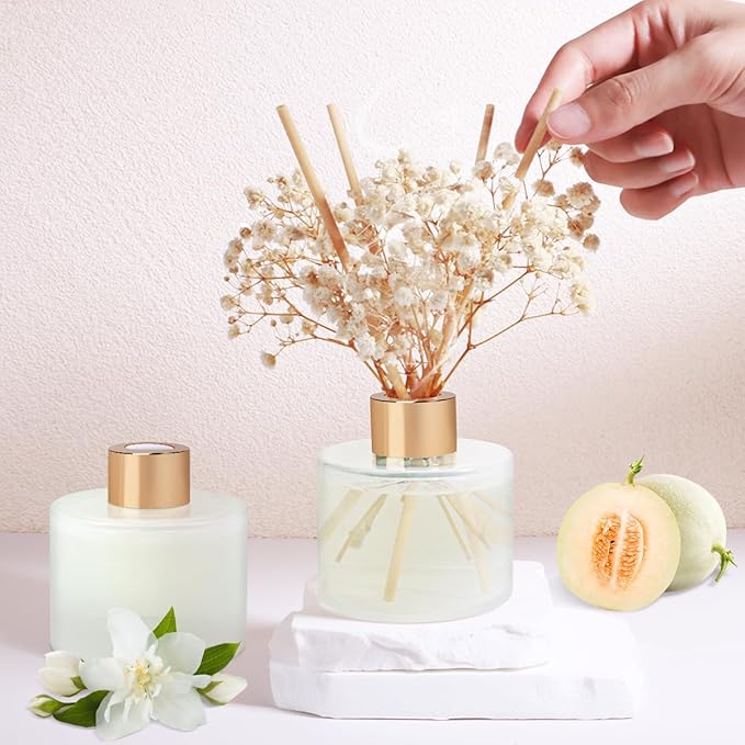Scent Diffuser Set, 5.28oz (150ml) White Jasmine & 5.28oz (150ml) Linen Scent Diffuser with 16 Sticks Long Lasting Fragrance for Home, Bathroom, Room Decor