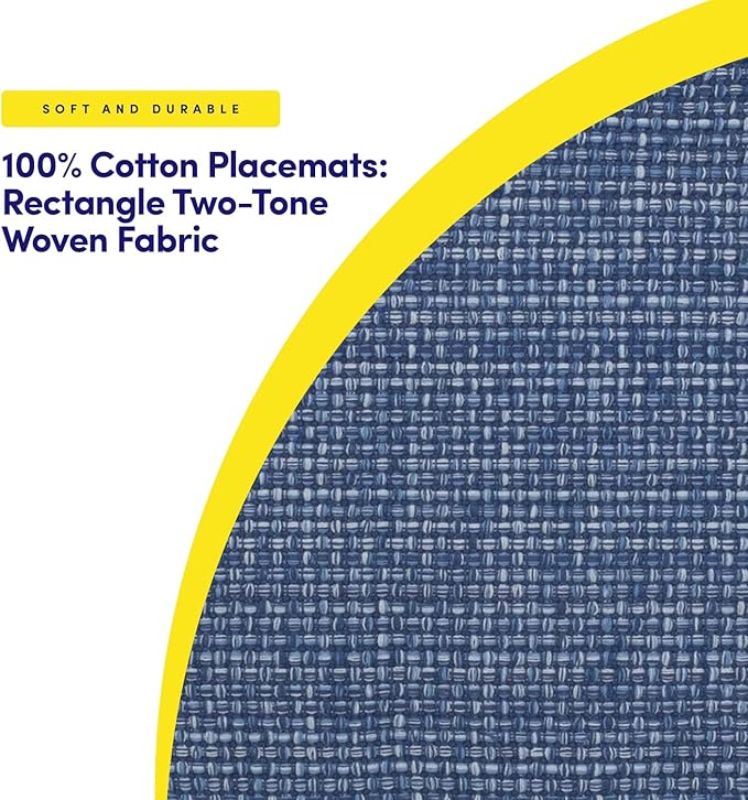 Sweet Home Collection 100% Cotton Placemats for Dining Room Rectangle Two Tone Woven Fabric 13" x 19" Soft Durable Table Mat Set, Set of 4, Dark Blue