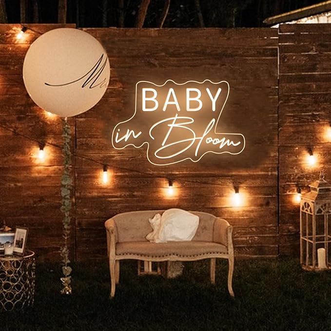 Baby In Bloom Neon Sign Baby shower Welcome Neon Light Warm White LED Light up Signs for Bedroom Boys Girls Room Club Bar Shower Backdrop Party Decorations