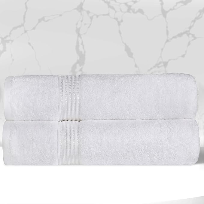 Superior Egyptian Cotton Bath Towel Set, Home Bathroom Towels, Master, Guest Bath, Decor Essentials, Quick Dry, Absorbent, Large Body Towels, Spa, Hotel, Resort, Adult, Kids, Set of 2, White