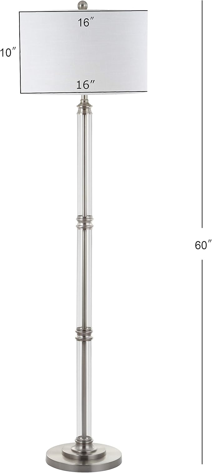 JONATHAN Y JYL3058A Ralph 60" Metal/Glass Floor Lamp, Contemporary, Modern, Transitional, Elegant, Office, Living Room, Family Room, Dining Room, Bedroom, Hallway, Foyer, Polished Nickel/Clear