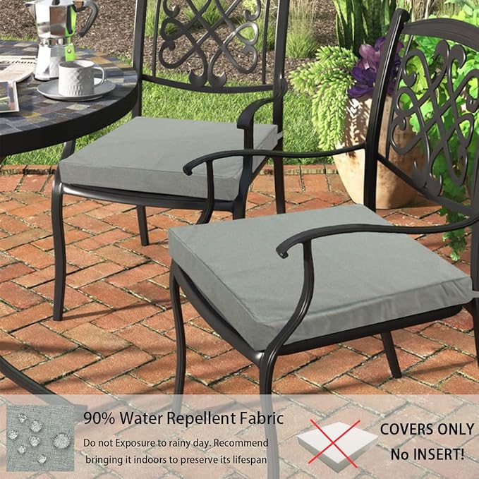 FUNHOME Outdoor Cushion Covers 24 x 24 x 4 inch,Set of 2,Replacement Square Seat Cushion Cover for Patio Furniture Chair,Water Resistant,Fade-Resistant Slipcover Only,No Insert(Light Gray)