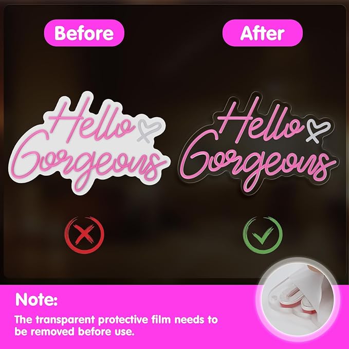 Hello Gorgeous Neon Sign, Hello Led Neon Sign for Home Wedding Birthday, Hello Beautiful LED Neon Lights Party Decorations(Adjustable Brightness)