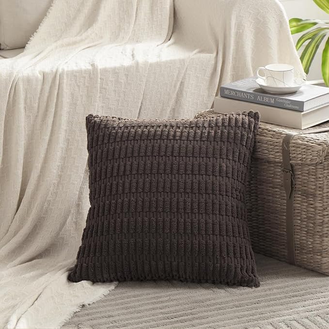 Fancy Homi 4 Packs Boho Dark Brown Decorative Throw Pillow Covers 20x20 Inch for Living Room Couch Bed Sofa, Rustic Modern Farmhouse Home Decor, Soft Plush Corduroy Square Cute Cushion Case 50x50 cm