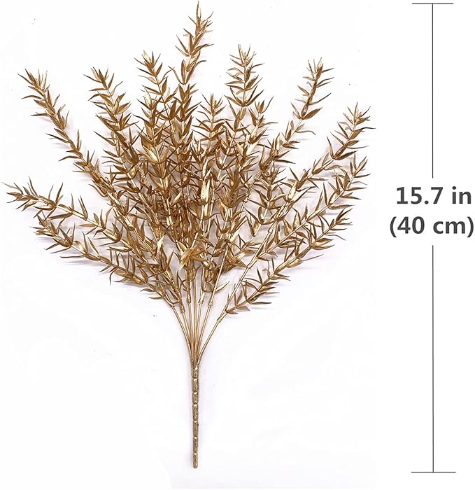 CATTREE Artificial Plants for Christmas, Faux Grass Shrubs Fake Sharp Leaves Gold 3 Pack, Simulation Leaf Bushes for Home Indoor Outdoor Garden Wedding Decoration Hall Table Planter Filler