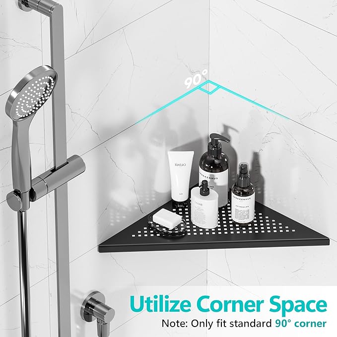 Bathroom Corner Shelf, Recessed 12" Shower Shelf Caddy, SUS304 Stainless Steel Shelf Wall Mount Triangular, No Drilling, Matte Black