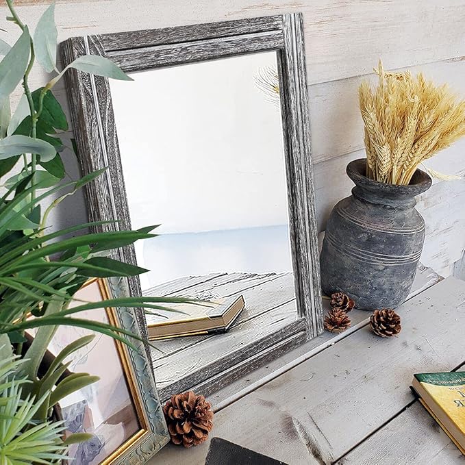 AAZZKANG Rustic Mirror Wood Framed Wall Mirrors Large 20"x16" Rectangle Decorative for Bedroom Bathroom Farmhouse Living Room Home Entryway
