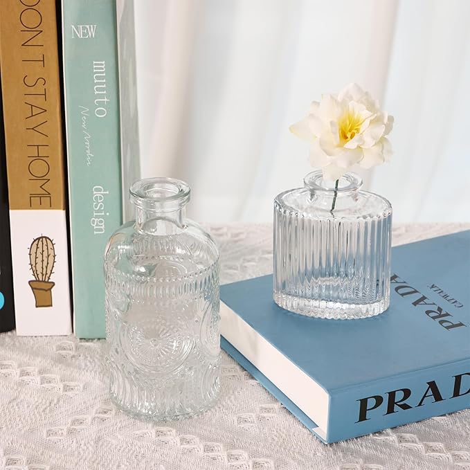 Fixwal Set of 5 Bud Vases, Small Vase for Flowers, Glass Vase for Home Decor, Wedding Decorations, Clear Flower Vases for Centerpieces, Vintage Vase for Home Decor