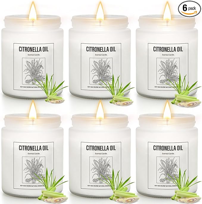 6 Pack Citronella Candles Outdoor - 42Oz Natural Soy Wax Candle Set, 300 Hour Long Lasting Scented Candles for Camping, Backyard & Patio