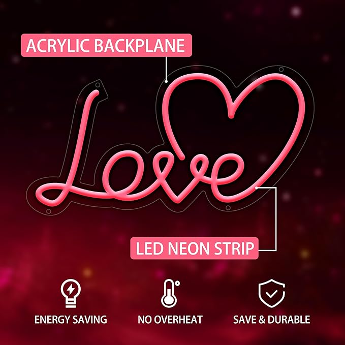 Love Neon Sign for Wall Decor, Dimmable Love Led Lights Signs Letters Signs for Wedding, Neon Light Room Decor for Party Birthday Gift Christmas Gift