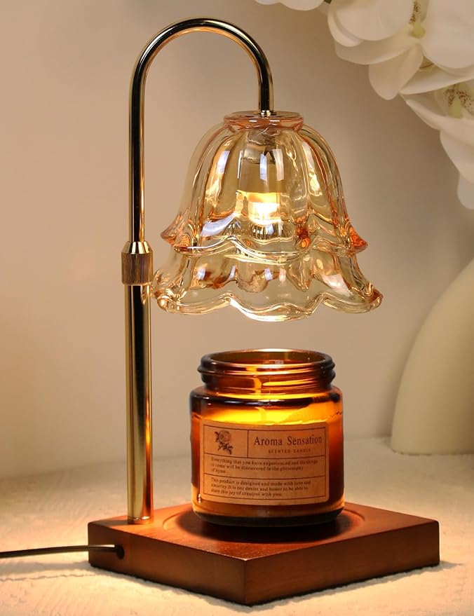 Candle Warmer Lamp with Timer Dimmer Height Adjustable Electric Candle Wax Melt Warmer, Large Flower Candle Lamp Warmer for Jar Candles with 2 Bulbs, Home Decor Birthday Gifts for Men Women