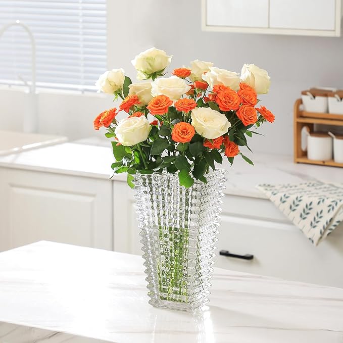 MCMCNCUIU Crystal Vase, Large Crystal Vases for Flowers, Large Flower Vase, Modern Clear Vases for Living Room, Bedroom, Kitchen, Dining Table, Mantle, Wedding, 11 Inches