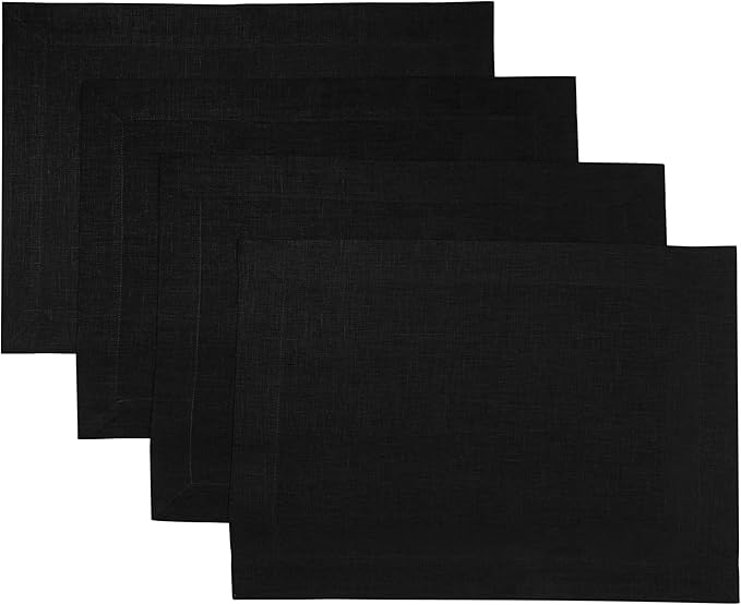 D'Moksha Homes Linen Black Placemats Set of 4-100% Pure Linen Placemats 14 x 19 Inch for Summer - Handcrafted and Machine Washable