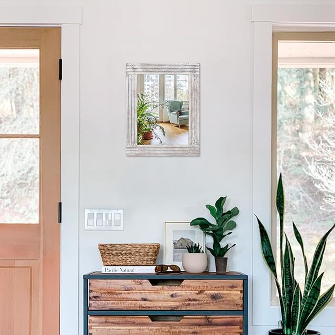 Mirrors for Wall Rustic Wooden Frame Rectangle Mirror Vintage Hanging Mirror for Bedroom Bathroom Living Room Farmhouse Wall Decor White Small 16" x 12 "