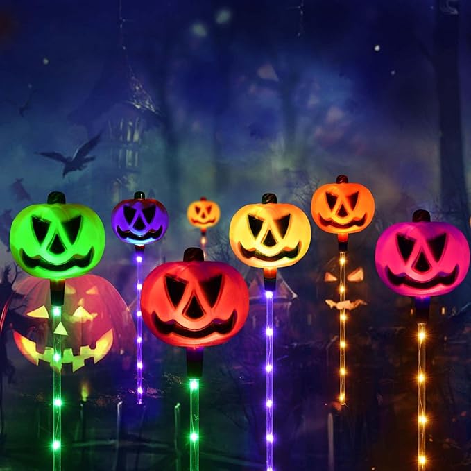 Homeleo Set of 6 Solar Pumpkin Pathway Lights for Halloween Decorations Outdoor, Color Changing Outdoor Lights, Light up Jack O Lantern Pumpkins Party Porch Yard HLD578
