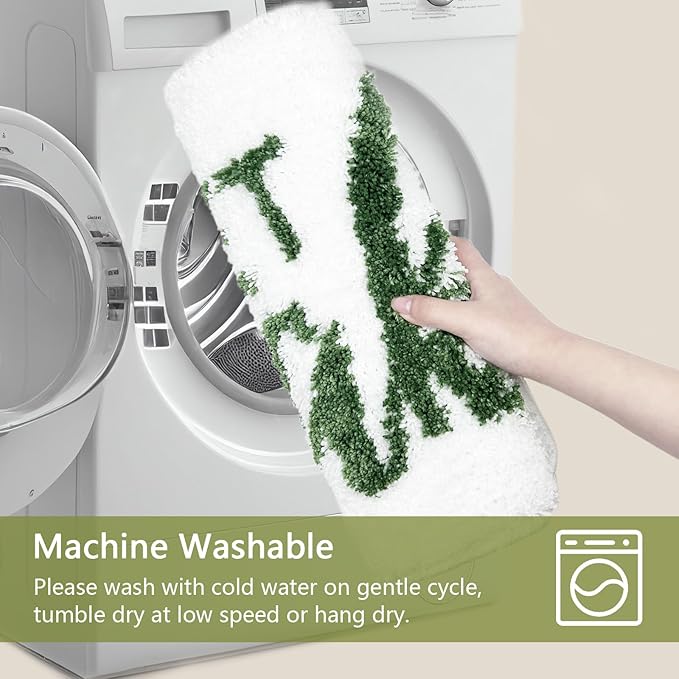 Get Naked Small Bathroom Rugs - Funny Non-Slip Bath Mat, Cute Water Absorbent Carpet for Floor Decor, Sink, Bathtub and Shower - White Green 16" x 24"