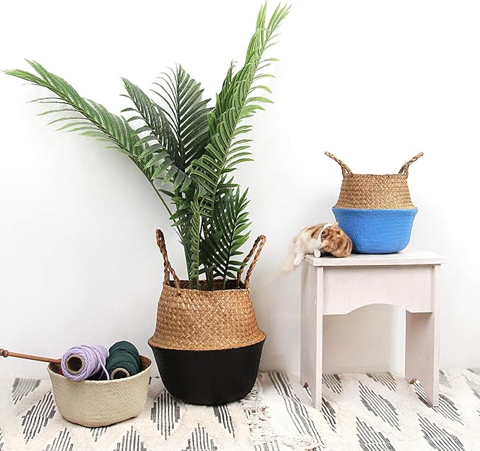 Woven Seagrass Belly Basket for Storage, Plant Pot, Laundry, Picnic and Grocery (Large, Original)