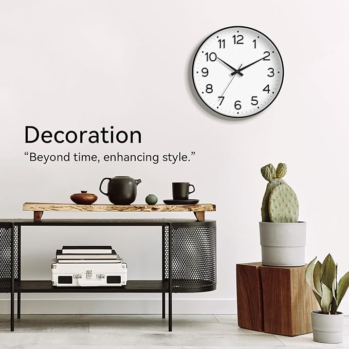 Wall Clock, Silent Wall Clocks Battery Operated 8 Inch-Modern Non Ticking Analog Clock Decorative for Kitchen Office Bathroom Bedroom(Black)