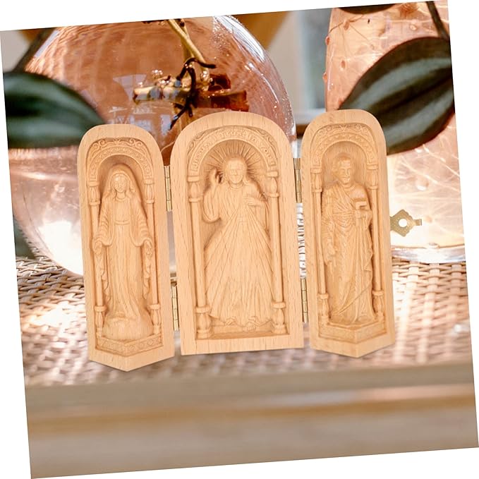 Religious Ornaments Mini Decor Vintage Decor for Home Hand Sculpture Boxwood Carving Christ Mini Christian Altar Box Hand Carving Christian Statues Catholic Statue for Desk Wooden