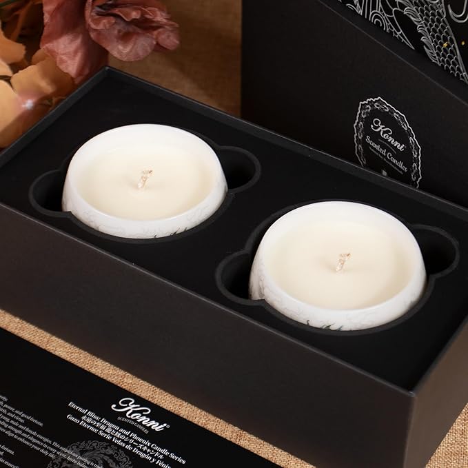 KONNI Scented Candles Gifts for Women Men 2PCS 5.3 Oz Wisteria Scent Ceramic Jar Candles Home Scented 60 Hours Bruning Time Soy Wax Dragon and Phoenix Aromatherapy Candles Decoration