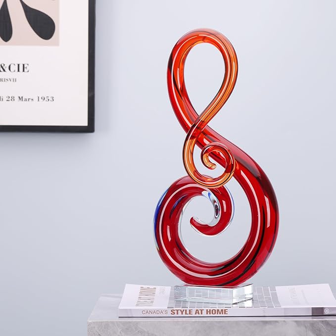 Murano Glass Sculpture - Large Red Hand Blown Glass Figurines, Modern Decor Crystals - Luxury Home Living Room Office Console Table Decor