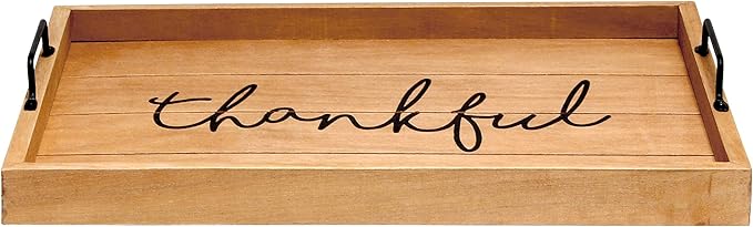 Elegant Designs HG2000-NTF Decorative Wood Serving Tray w/Handles, 15.50" x 12", Thankful