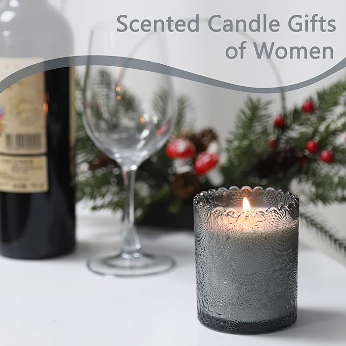 Scented Candles Natural Soy Candle for Home Large Glass Jar Candles 8oz Single Wick Candle Over 50 Hours of Burn Time for Creating Relaxing Ambience & Holiday Gifting(Sandalwood + vanilla)