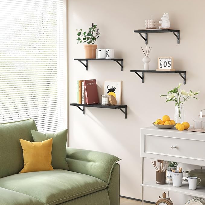 YGEOMER Floating Shelves for Wall, Black Wall Shelves Different Sizes for Living Room, Bathroom, Bedroom, Kitchen, Home Decor (Set of 4)