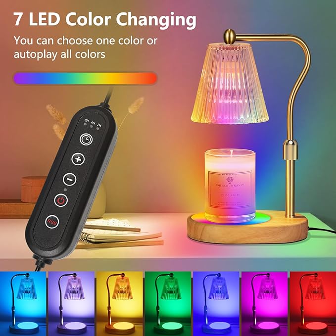 Candle Warmer Lamp with 7 LED Colors Changing,Candle Warmer with Timer Dimmer, Electric Candle Lamp with Adjustable Height Home Decor for Secented Jar Candles for Mom Women