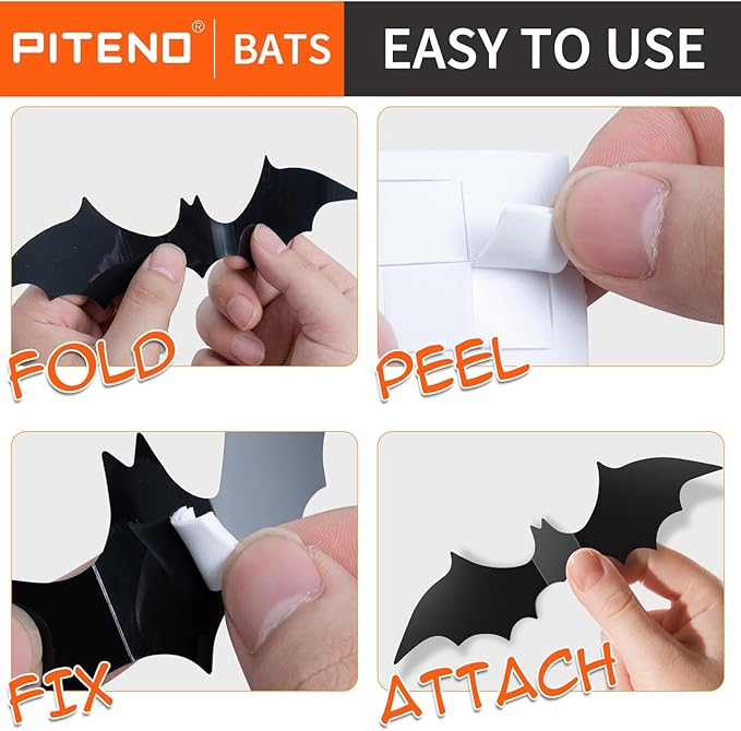 Piteno® 140Pcs Bats Halloween Decorations Party Supplies, Realistic PVC 3D Black Scary Bat Stickers for Creepy Home Decor Halloween Party Decorations DIY Wall Window Decal Bathroom Indoor