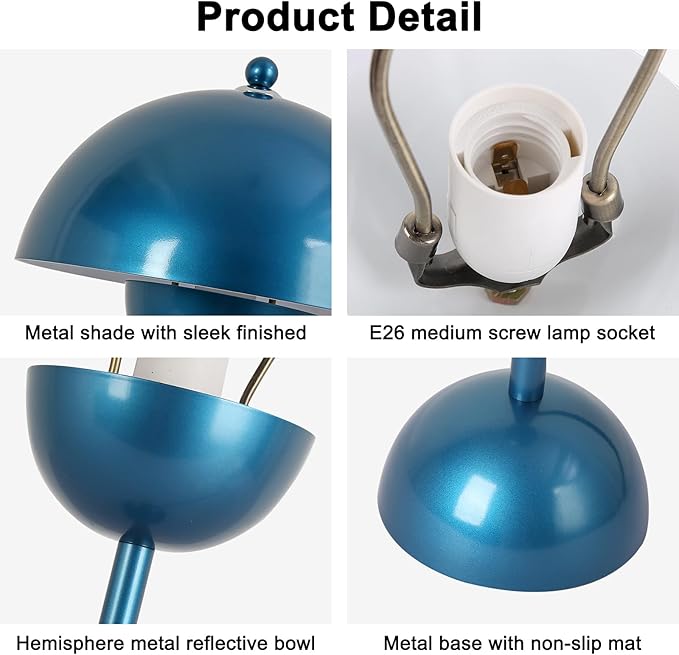 COSYLUX Modern Small Table Lamp for Bedroom, Cute Dome Shade Reflecting Light Reading Lamp for Living Room, Kid's Room, Study, Office, Beside Bedside Nightstand Desk Lamp(Pearl Blue)